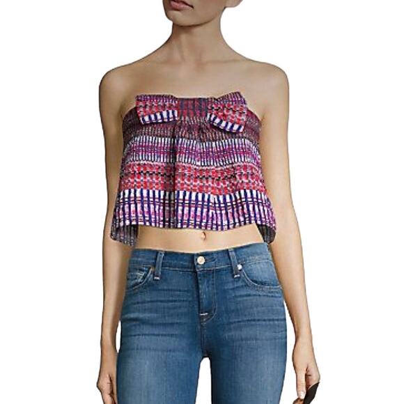 Saloni Strapless Tube Bow Crop Top 6 Stripped Colorful Bold Dress Party Summer - Picture 1 of 9